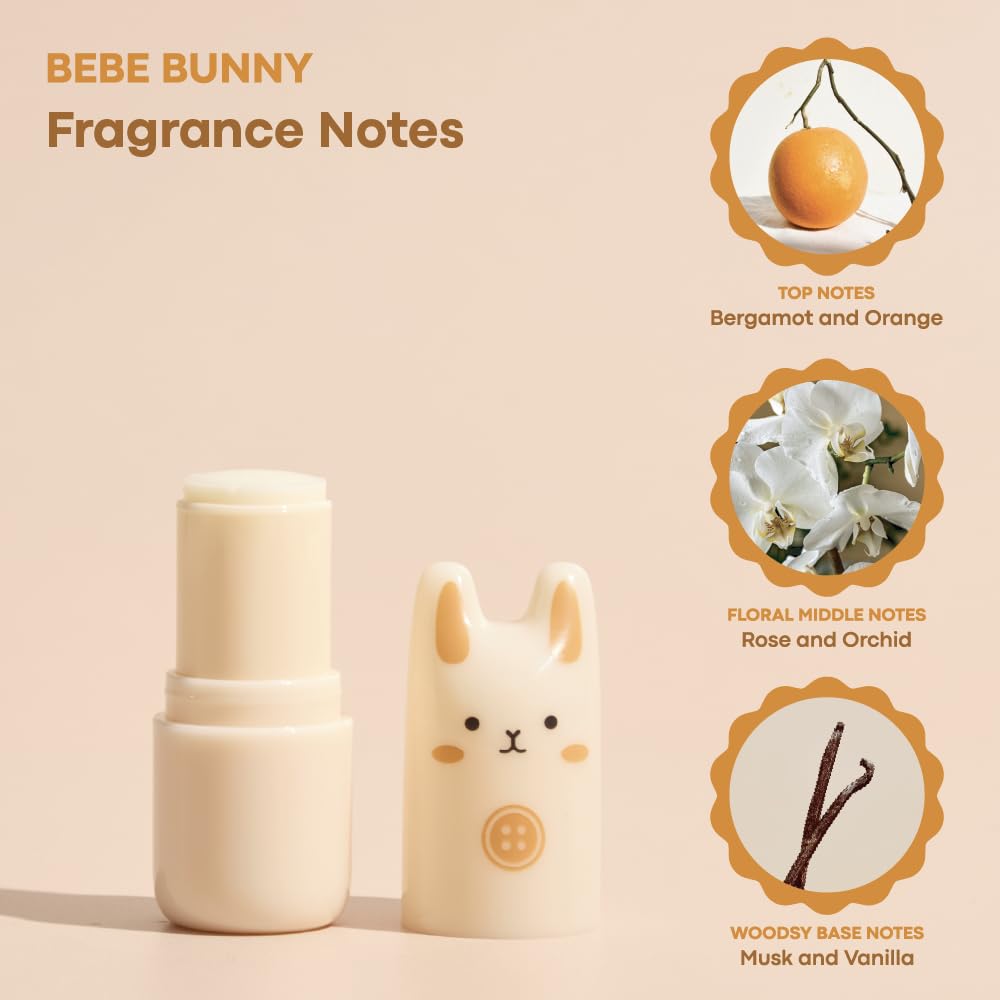 TONYMOLY Bebe Bunny Pocket Bar Solid Perfume Stick for Women - Long-Lasting Bergamot, Orange, Rose & Orchid - Travel Size, Cute K-Beauty Gift, Easter Basket Stuffer