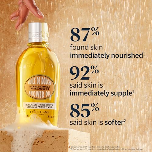 L'OCCITANE Cleansing & Softening Almond Shower Oil, Oil-to-Milky Lather, Softer Skin, Smooth Skin, Cleanse Without Drying, With Almond Oil'
