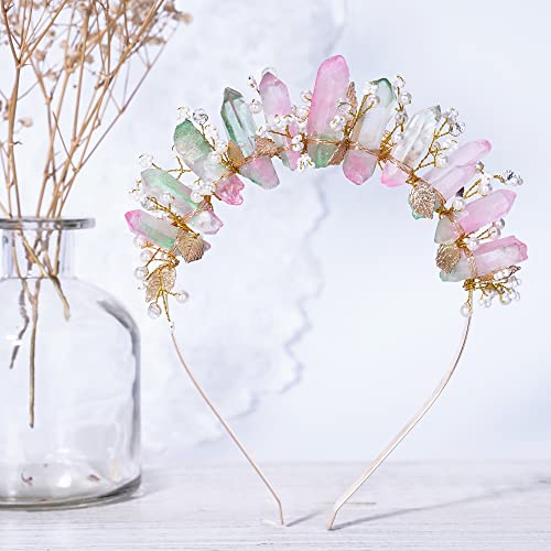 COSUCOS Raw Quartz Crystal Crown - Fairy Headband Goddess Headpiece Mermaid Headwear Wedding Rave Headpiece for Bride Photoshoot Birthday Party Prom Festival Accessories