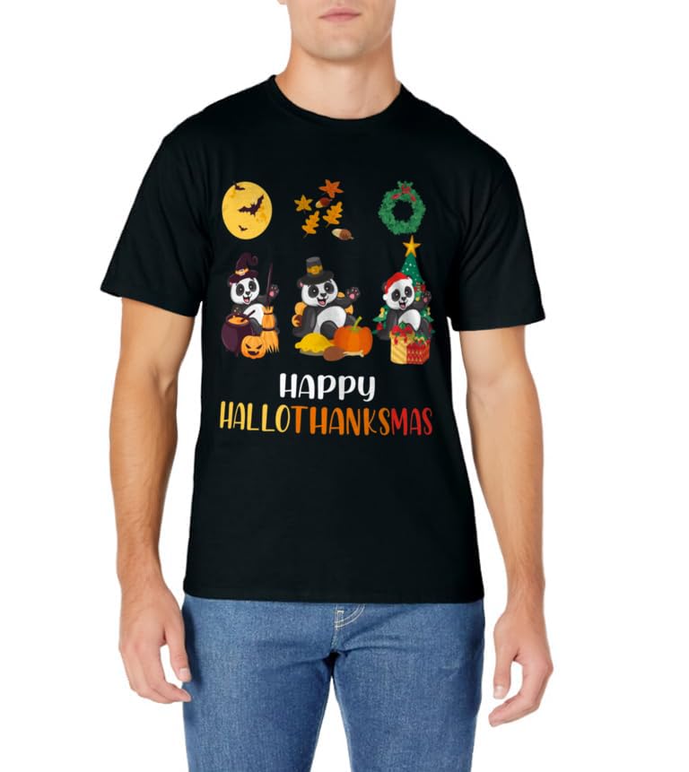 Panda Halloween Christmas Happy Hallothanksmas Panda T-Shirt