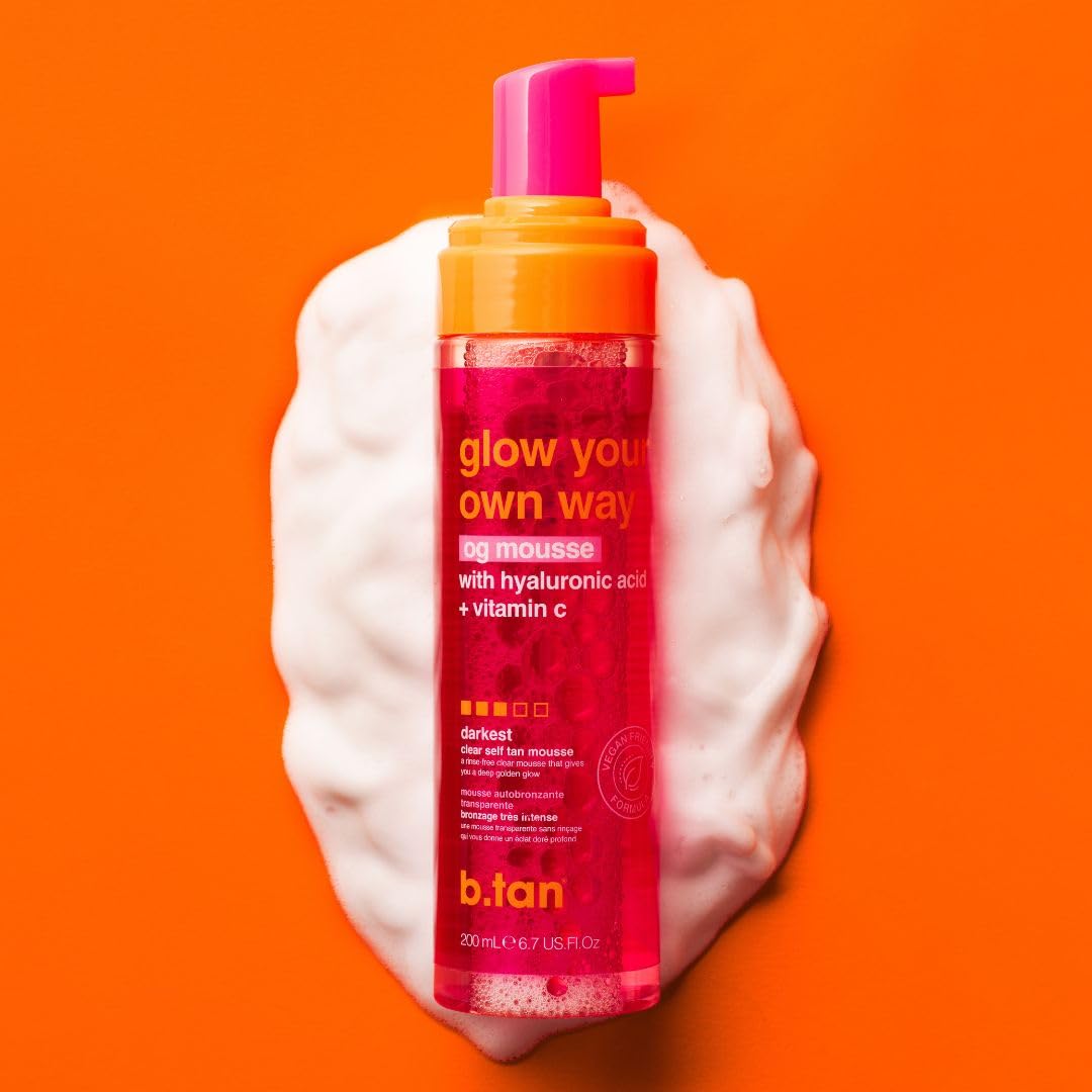 b.tan Clear Self Tanner Foam - Rinse-Free, 1 Hour Express Sunless Tanning Mousse, Dark, 6.7 Fl Oz