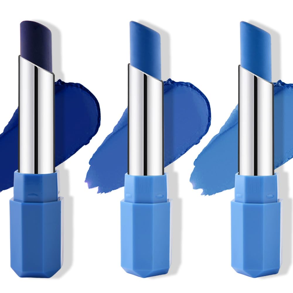 Skiennix Blue Lipstick Set - 3 Matte Cream Shades for Cosplay & Festival Makeup | Vegan Friendly