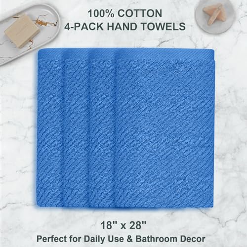 VOOVA & MOVAS Blue Hand Towels for Bathroom, 4 Pack Large 18" x 28" - 100% Cotton | Quick Dry | Thick | Soft | Lightweight, Bathroom Hand Towels, Luxury Towel Gift Set, Denim Blue