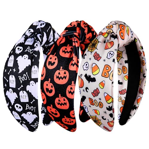 NVENF Halloween Christmas Thanksgiving New Year Headband for Women Festive Holiday Knotted Headband Hair Accessories Gifts (Halloween B)