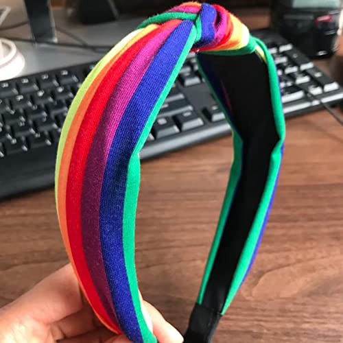 Ardorchid Rainbow Headbands Colorful Stripes Stretchy Elastic Pride Headband for Women Girls Non Slip Knotted Hair Hoop Hair Accessories