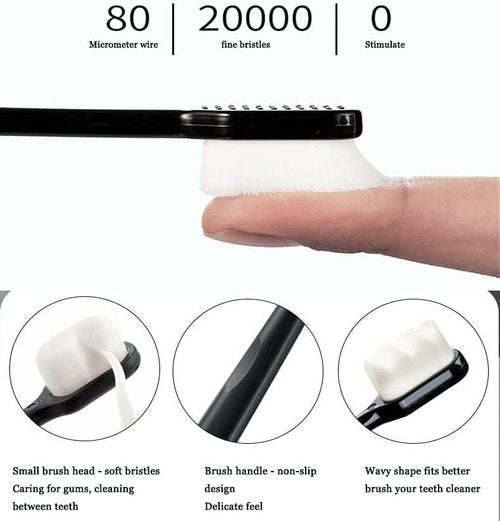 BREVI Nano Toothbrush - Premium Nordic-Inspired Design with 20,000 Extra Soft Bristles | Black & White