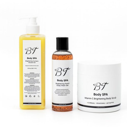 BT Body Spa Exfoliating Body Care Set - Vitamin C Scrub, Peach & Turmeric Gel Wash for Glowing Skin