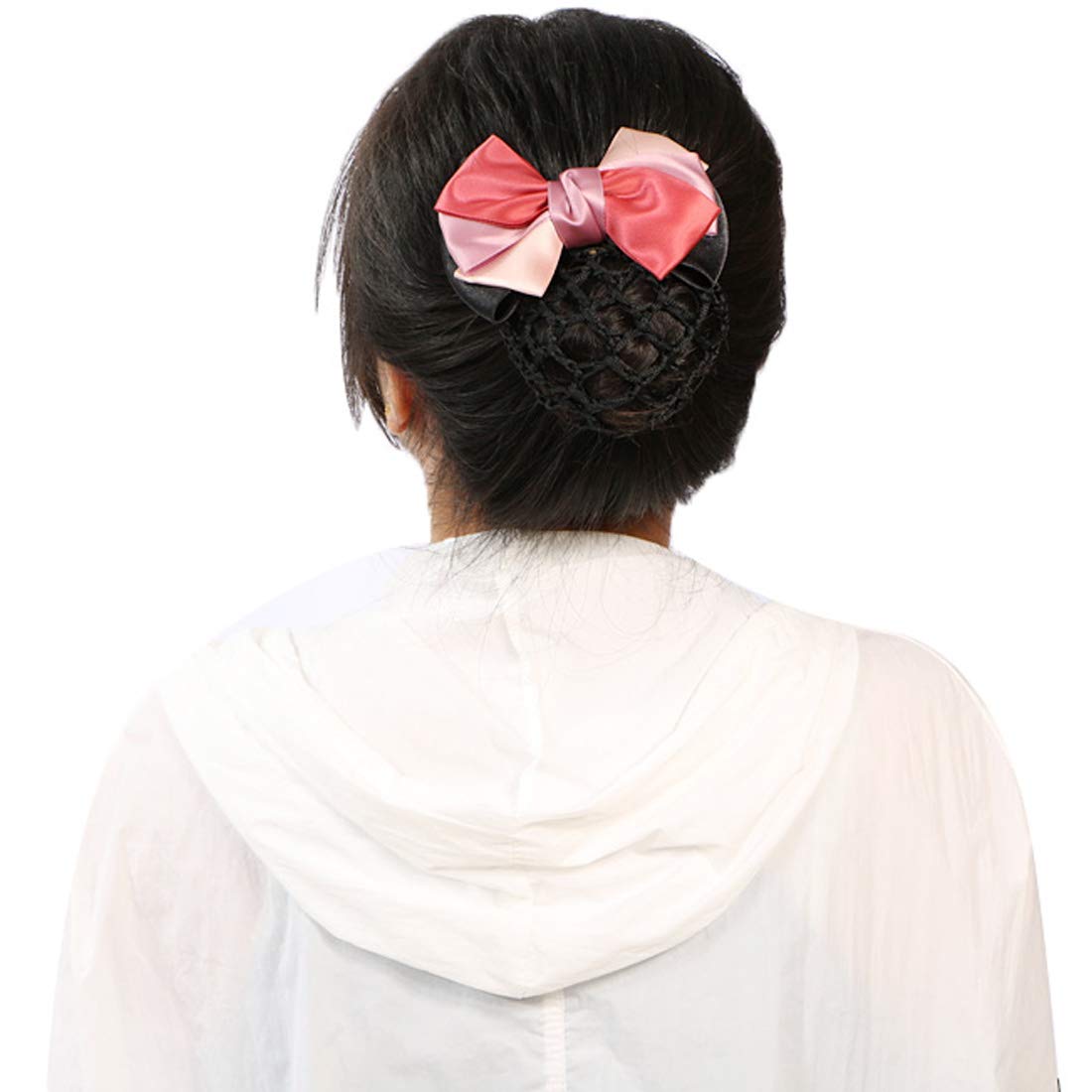 kilofly 4pc Women's Two-Way Snood Net Bow Barrette Hair Clip Bun Cover Set