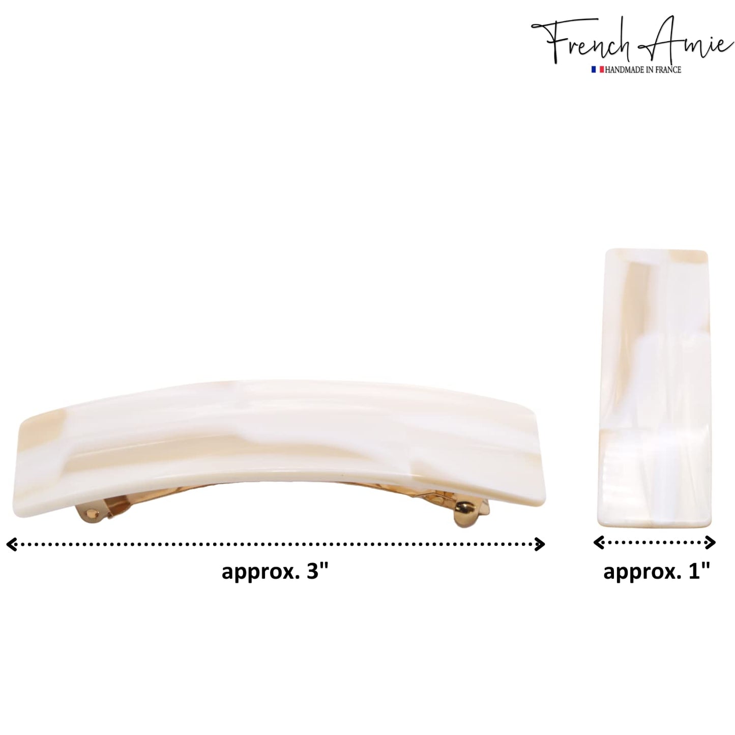 French Amie Fine 1 Inch Wide Rectangular Celluloid Handmade Ivory White Automatic Hair Clip Barrette (Ivory)