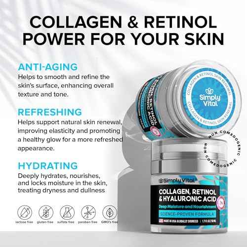 SimplyVital Collagen, Retinol & Hyaluronic Acid Cream - Anti-Aging Face Moisturizer for Face, Firming Skin Care Neck & D?collet? - Made in USA, Daily Moisturizer Face Cream Day & Night - 1.7 fl.oz.