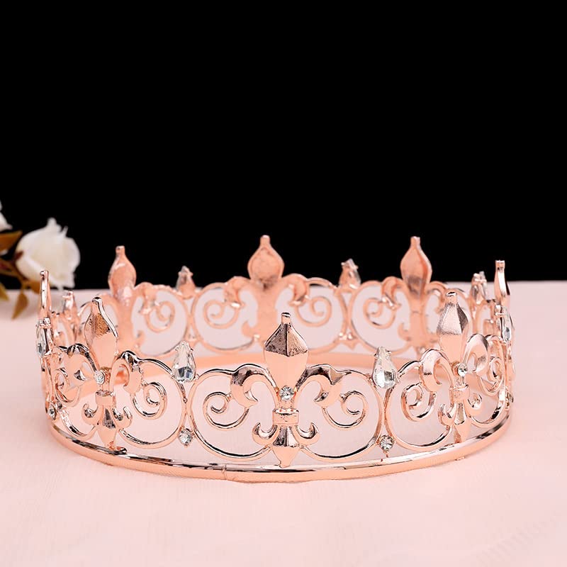 LEEMASING Royal Full King Crown Metal Crowns And Tiaras For Men Cosplay Wedding Prom Party Decorations Crown Headpieces Accessories (Rose Gold)