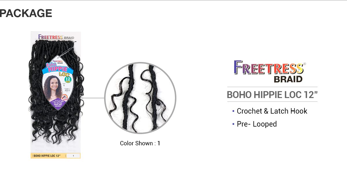 Freetress Synthetic Crochet Braid - BOHO HIPPIE LOC 12 Inch (1B Off Black)