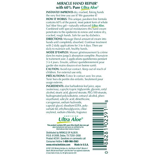 Miracle Hand Repair Cream for Dry Cracked Hands 1 oz Best Healing Hand Cream with 60% Aloe Vera - Non-Greasy Moisturizer for Working Hands - Fast Absorbing Lotion for Extremely Dry Skin (3-Pack)