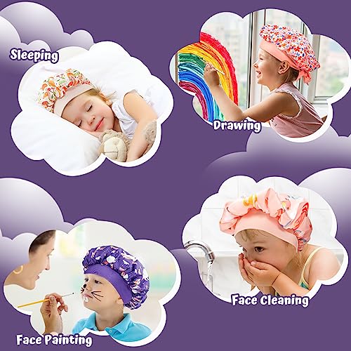 Lolalet 2 PCS Kids Bonnets for Girls, Reversible Silk Bonnet for Sleeping Satin Bonnet Cap with Wide Elastic Band -Purple & Pink