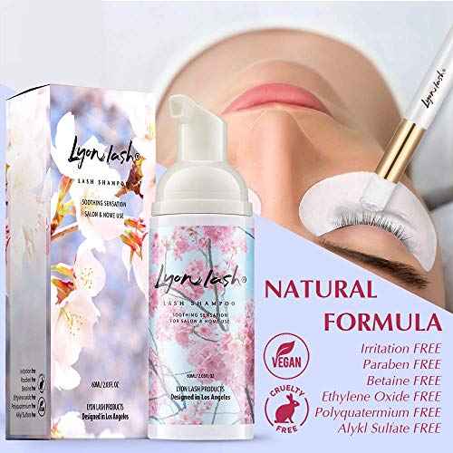 Eyelash Extension Shampoo - Lyon Lash Eyelid Foam Cleanser/Gentle Formula for Sensitive people/Paraben & Sulfate Free/Remove Eye Makeup & Oil & Dust/For Salon and Home Use (60ml without brushes)