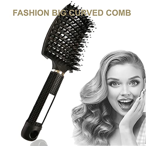 Boar Bristle Hair Brush 2 Pack, Detangling Brush, Vented Curved Hair Brush for Thick Curly Fine Wet Dry Long Hair, MYMOOSH Fast Dry No Tangle Hair Brush, Boar Bristle Brush for Women Men Kids (blue)