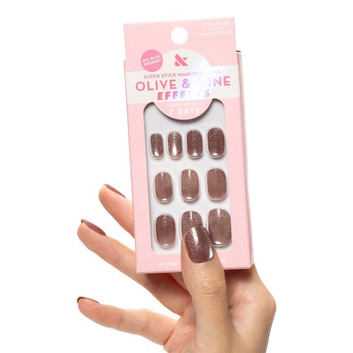 Olive & June Press-On Nails - Effects Super Stick | Extra Short Round | 32 Tabs in 16 Sizes | Non-Toxic & Easy On-Off | 7-Day Wear