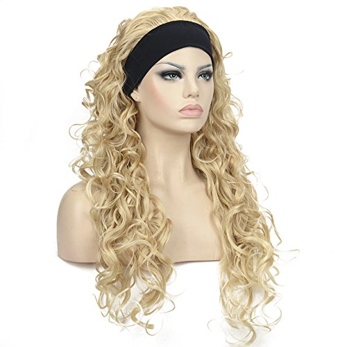 Wiginway Long Curly Wave Headband Synthetic Natural Style Wigs for Women Girls Golden Blonde