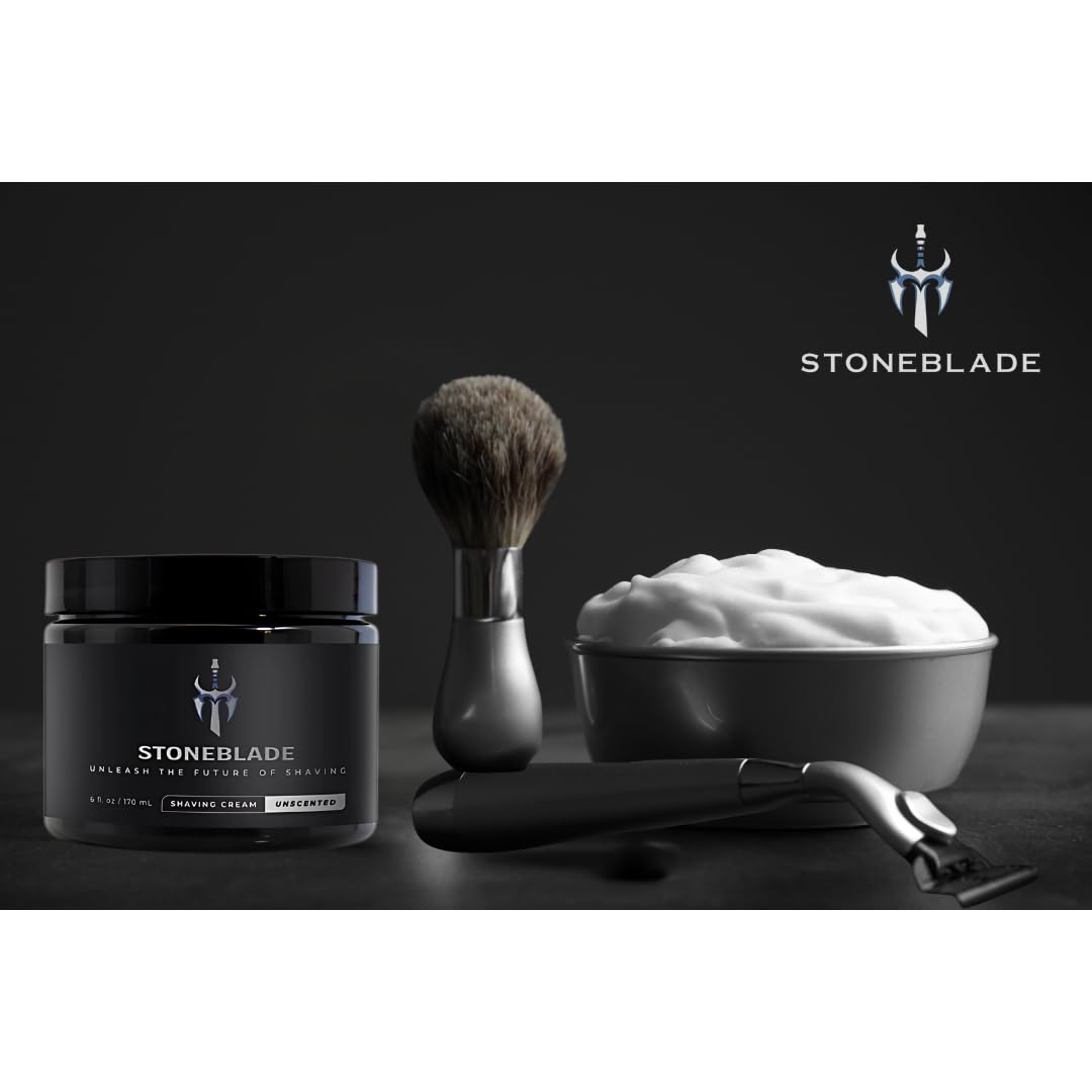 StoneBlade Unscented Shave Cream for Sensitive Skin - Fragrance & Menthol Free | Reduces Razor Burn, 6 oz