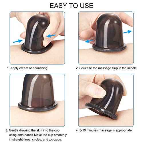 BBTO Silicone Facial Cupping Set, Vacuum Massage Cup Kit for Body, Face, Neck, Back, and Eye, 6 Cups and Exfoliating Brush(Black)