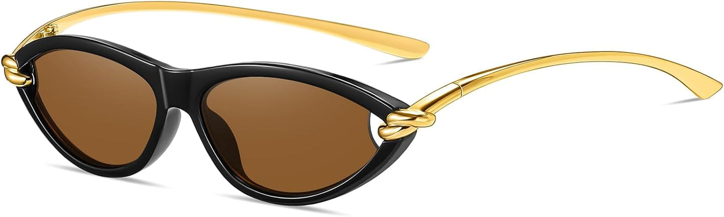 Skiennix Retro Oval Sunglasses - Fashion Cat Eye 90s Sunnies for Women & Men | Slim, Lightweight, UV Protection