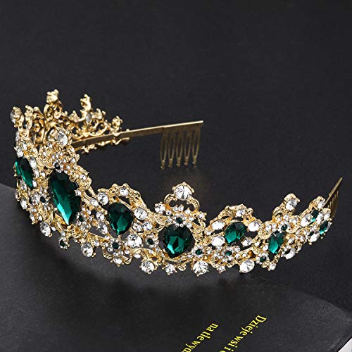 MACOIOR Rhinestone Tiaras and Crowns for Women - Pageant Crown with Comb Crystal Queen Bridal Tiara for Women or Girl Crystal Hair Accessories (Green)