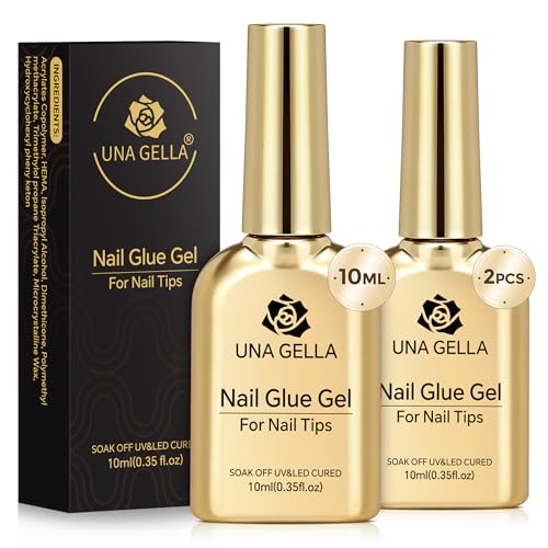 UNA GELLA Short Almond Fake Nails 216pcs Pre-Shape Gel Acrylic Nail Tips for Full Cover Nail Extension Home DIY Nail Salon 12 Sizes Gelly Tips