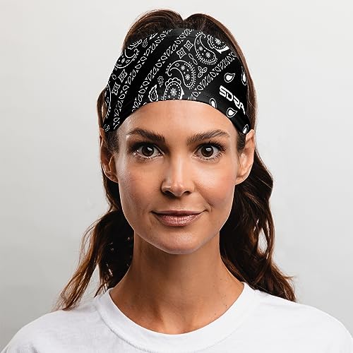 Suddora Paisley Print Bandana Headband, Multi-Sport Boho Style Bandana for Indoor Outdoor Use, Breathable & Non-Slip Fabric, Unisex Head Accessory for Bikers, Halloween (Black)