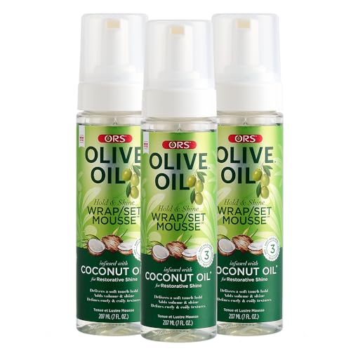 ORS Olive Oil Hold & Shine Wrap Set Mousse Infused with Coconut Oil for Restorative Shine 7 Ounce
