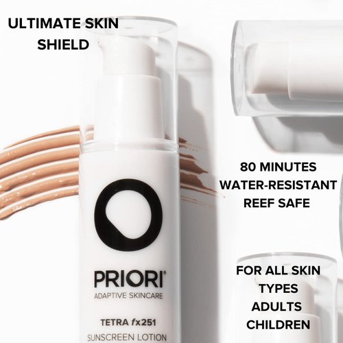 Priori Skincare Tetra Sunscreen Lotion - Broad Spectrum SPF 55 | Universal Skin Tint, Zinc Oxide, 1.7 fl oz