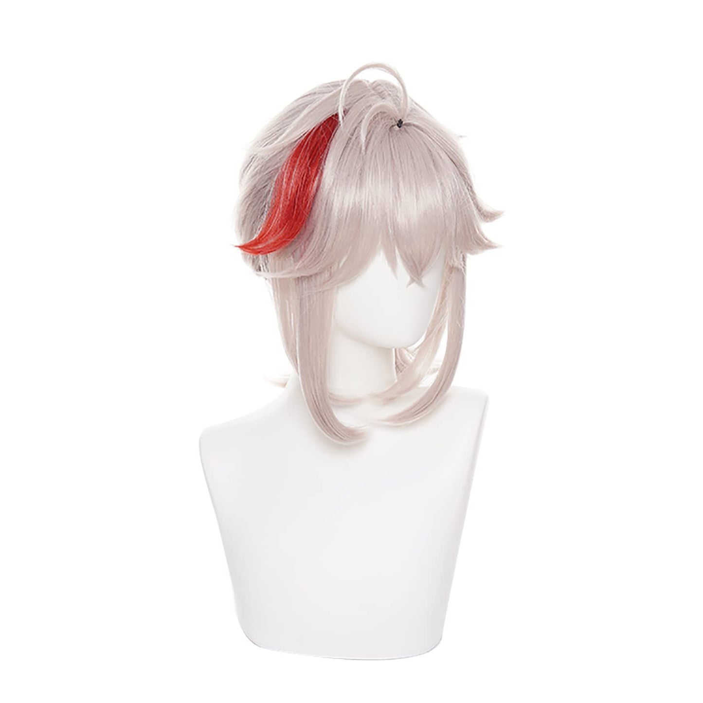 MoeLoli Kaedehara Cosplay wig for Genshin Impact Short Grey Mixed Red Wig, Anime Synthetic Hair Wigs with bangs Halloween wig (Kaedehara Kazuha)