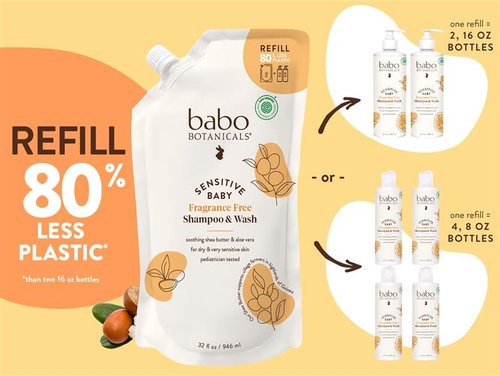 Babo Botanicals 2-in-1 Fragrance-Free Baby Shampoo & Wash - Shea Butter & Aloe Vera - EWG Verified
