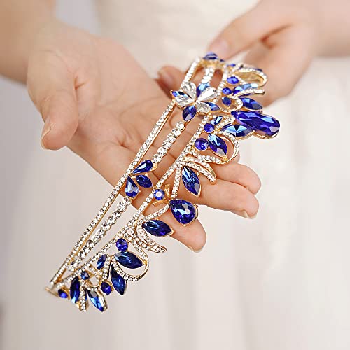 wekicici Blue Crystal Wedding Tiara Royal Queen Crown Headband Rhinestone Princess Hair Accessories for Party Prom Birthday Cosplay Halloween Costumes for Women Girls(Blue)