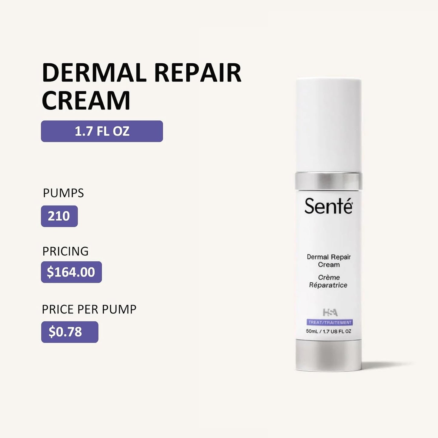 Senté Dermal Repair Facial Cream - Nourishing Formula for Rosacea & Sensitive Skin | Hydrate & Soothe | 1.7 Fl Oz
