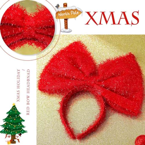 Olbye Christmas Headbands Red Bow Hairbands Xmas Hair Hoop Big Bowknot Headband Holiday Headpiece Cosplay Party Props Christmas Costume Accessories for Women Girls (A-Red)