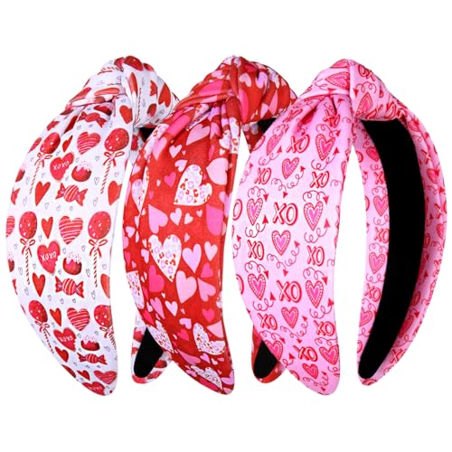 NVENF Valentine's Day Headband for Women Printed Heart Knotted Headband Valentine's Hair Accessories Holiday Gifts (Valentine's Day B)