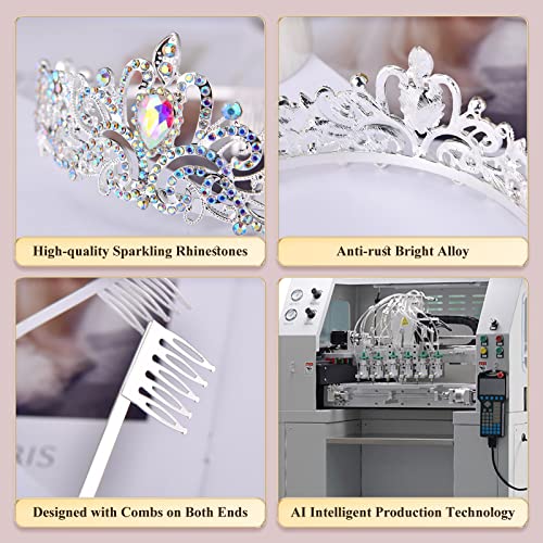 Sparkling Crystal Princess Tiaras for Women Crown Queen Fashion Headband for Wedding Birthday Bride Bridal Prom Party Valentines Mothers Day Gifts AB Silver