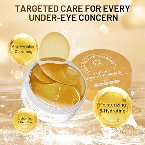 24K Gold Infused Hydrogel Eye Patches - 30 Pairs for Dark Circles, Wrinkles, Eye Bags & Puffy Eyes | Retinol & Collagen Complex, Hydrating Firming Treatment Alternative? (Gold)