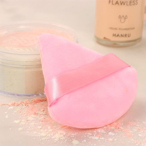 Ocim Powder Puffs - 10 Soft Velour Triangle Makeup Applicators for Face Powder | Black & Pink