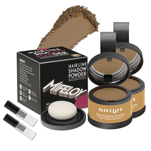Mifeloy 2 Pack Root Cover Up Powder, Medium Brown - Long-lasting Gray Hair Root Concealer for Hairline, Beard Line, Eyebrow, Instantly Covers Thinning Grays, Touch Up Hair Color for Travel