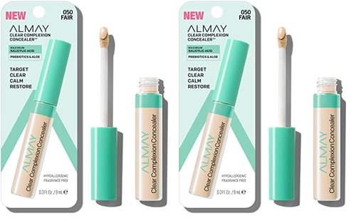 Almay Clear Complexion Acne & Blemish Spot Treatment Concealer Makeup with Salicylic Acid- Lightweight, Full Coverage, Hypoallergenic, Fragrance-Free, for Sensitive Skin, 050 Fair, 0.3 fl oz.
