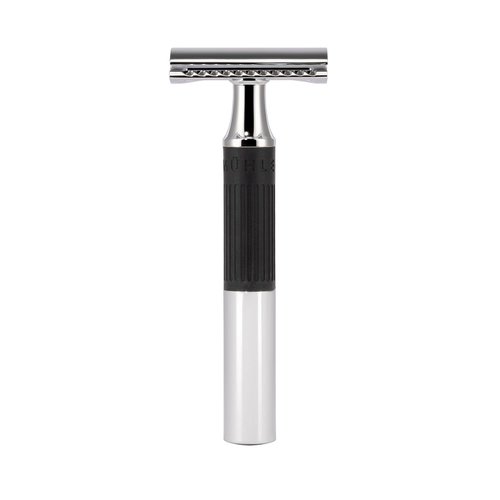MÜHLE NEO Safety Razor - Double Edge Design for Beginners & Experts | Eco-Friendly Chrome with Black Grip