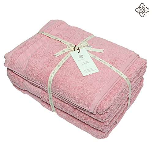 BIOWEAVES 100% Organic Cotton 6-Piece Luxury Bathroom Towels Set GOTS Certified 700 GSM, 2 Bath Towels, 2 Hand Towels & 2 Wash Cloths - Dusty Pink