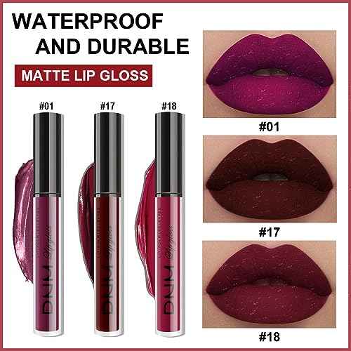 evpct 3Pcs Dark Red Purple Plum Matte Liquid Lipstick Sets for Women Matte Lip Stain Long Lasting Waterproof, Burgundy Blood Blue Red lipstick, Black Cherry Maroon Gothic 24 Hours Magic Lipsticks
