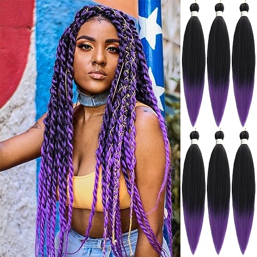 1b/Light Purple Pre stretched Braiding Hair, 26 Inches Box Braids Hair Extensions, 6 Packs Yaki Texture Braiding Hair Pre stretched