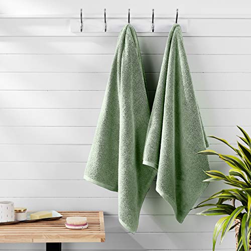 Amazon Basics 100% Cotton Quick-Dry Lightweight Moisture Absorbing Bath Towel, 2-Pack, Seafoam Green, 54" x 30"