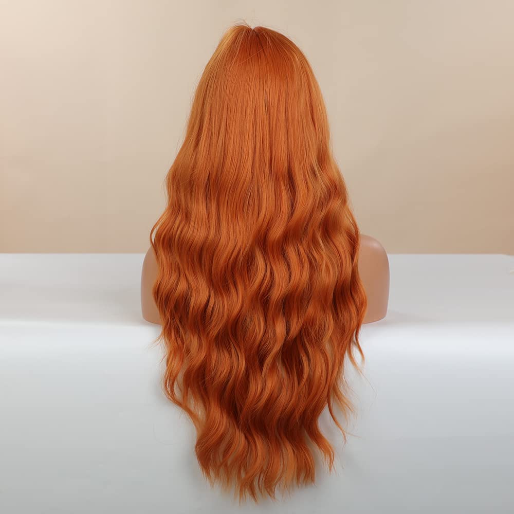 LANOVA Orange Wigs with Bangs, Halloween Wigs for Women, Long Curly Cosplay Wig, Synthetic Wig Orange Hair Wig 24 inch LANOVA-157