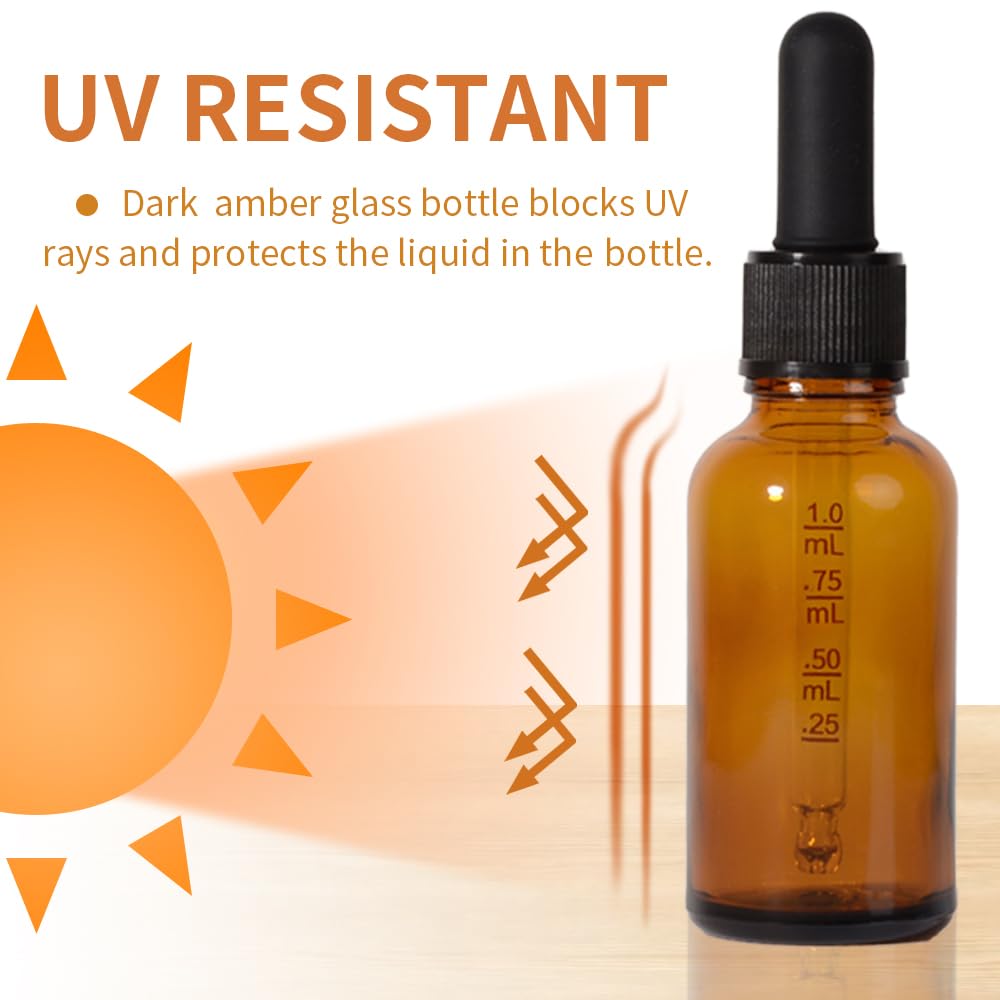 Stellacare 24 Pack, Glass Dropper Bottles 1oz for Oil with Small Funnel,Small Travel Containers Tincture Bottles with Dropper