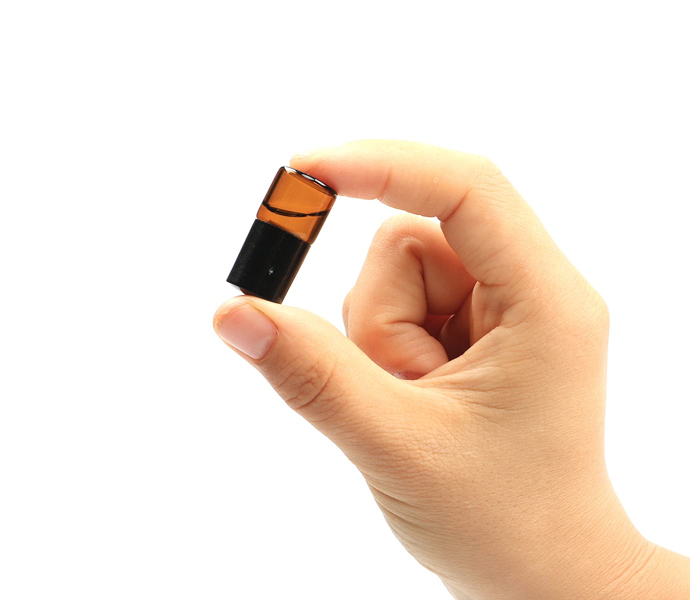 Furnido 25 Pack 1ml Amber Glass Roll on Bottle For Essential Oils,Perfume Vial with Stainless Steel Roller Ball,Black Caps Mini Sample Vials Cosmetics Small Container