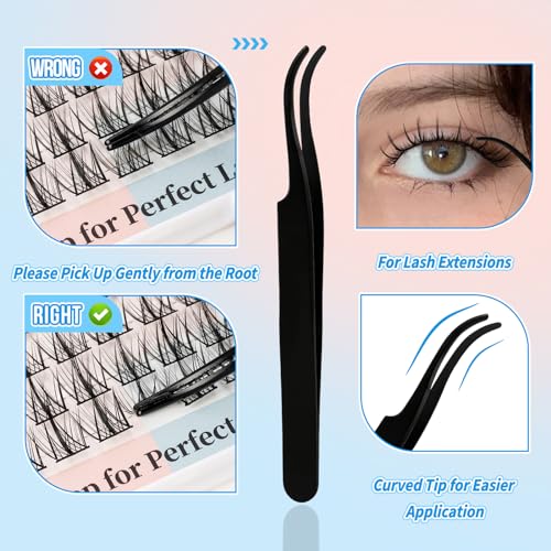 QUEWEL DIY Lash Extension Kit, Lash Clusters 80 Pcs, Lash Bond and Seal Glue Long-lasting and Waterproof with Cluster Lashes Applicator Tool for DIY Eyelashes Extensions (QD03-MIX10-14)